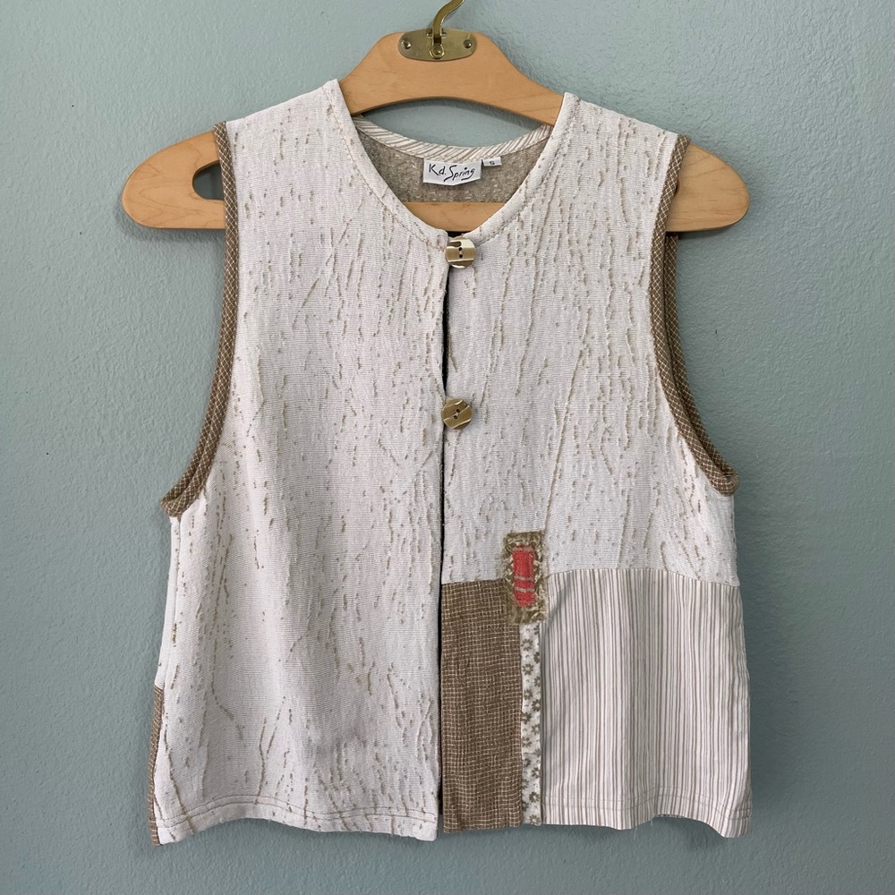 K.d. Spring | 90s Textured Linen Blend Patchwork Style Vest Top - Picture 4 of 8